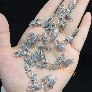 Vintage Antique Silver color Micro Pave CZ Clasps Jewelry Components Pave Zirconia Lobster Clasp Jewelry Findings 5* 20 mm