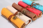 Vintage compass pattern leather pencil bag