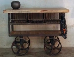 Vintage industrial styled bar trolley table with wheels