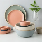 Vintage style speckled restaurant serving plates cheap ceramic dinnerware set