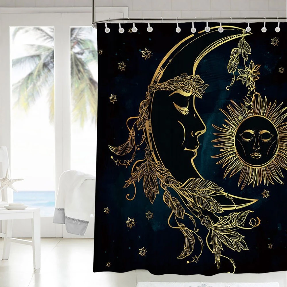 waterproof polyester sun and moon space Pattern printing  Fabric Shower Curtain for bathroom hot sale amazon