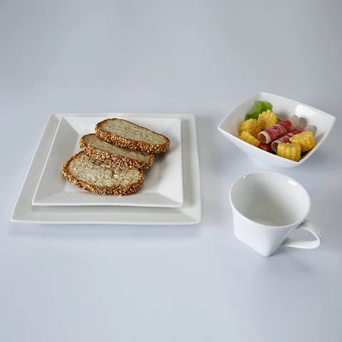 WEIYE 4pcs white plates porcelain sets vajillas de porcelana cuadrad square dinner set durable tableware modern white tableware
