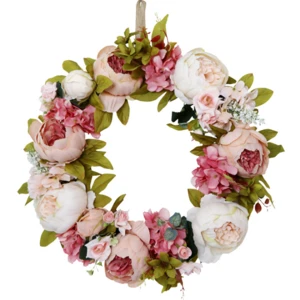 White Floral Front Door Wedding Decor Silk Peony Flower Artificial Flower Wreath