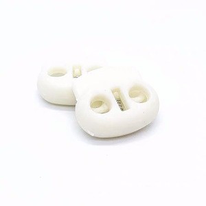 White Nylon Double Hole Rope Spring Buckle Plastic Cord Lock Toggle Stopper