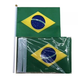 wholesale 14 * 21cm handheld brazil flag poles Decoration parade  brazil hand flags