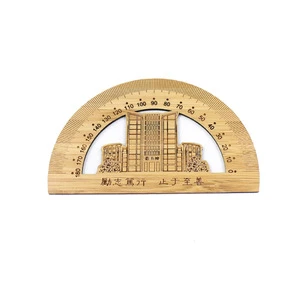 Wholesale 2019 promotional gift custom shape bamboo wooden straight ruler protractor with customized Logo