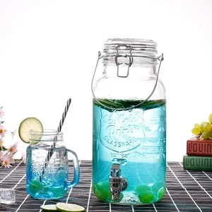wholesale 4 l clear glass beverage dispenser bottle with handle and tap