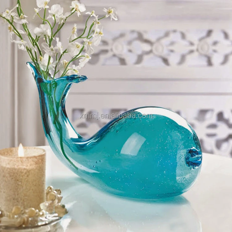 Wholesale handmade mouth blown light blue crystal glass decoration creative table flower vase