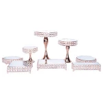 Wholesale Hot Baking Party Supplies Cake Tools Pink Metal Cake Table Crystal Round Square Wedding Cake Dessert Stand Set