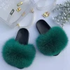 Wholesale Hot Sale Slippers Real Fox Fur Slides Solid Color Fuzzy Fluffy Luxury Ladies Fur Slippers