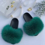 Wholesale Hot Sale Slippers Real Fox Fur Slides Solid Color Fuzzy Fluffy Luxury Ladies Fur Slippers