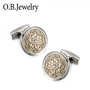 Wholesale Mens Jewelry Gold Plated Round Shaped Carving Designs Copper Material Vintage Totem Cufflinks With Free Shipping