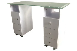 Wholesale modern manicure table 5 drawers customizable glass table top nail salon furniture design nail bar salon furniture