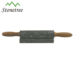 Wholesale New Natural Black Granite Rolling Pin With Wooden Handle