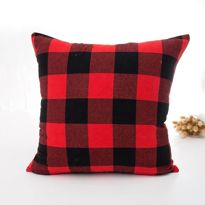 Wholesale Polyester Cotton Car Plaid Pillow Cases Red Black Buffalo Cushion Cover Soft Cozy Plaid Pillow Cover For Sofa