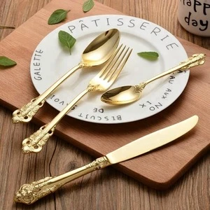 Wholesale Stainless Steel European Palace Design Gold And Silver Cutlery Set Metal Fork Knives And Spoon Gift Flatware