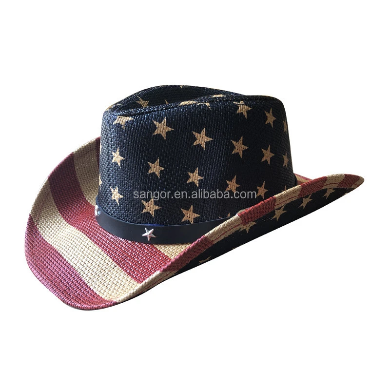 Wholesale Tea stained US Flag Kids Paper Straw Cowboy Hats