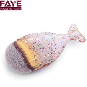 wholesale Transparent fish tail shaped synthetic hair foundation brush single mermaid makeup brushes tool