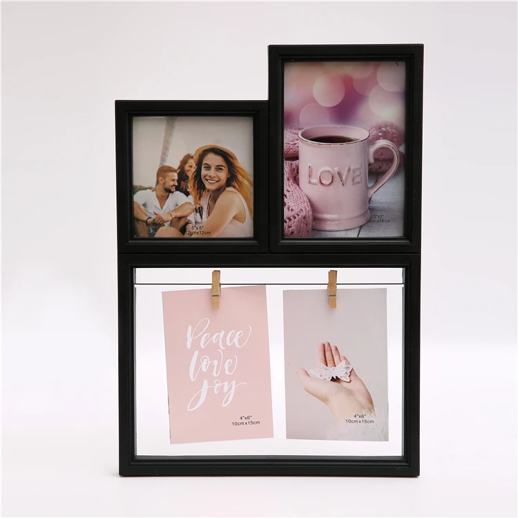 Wholesale wall-mounted plastic decorating combination display photo frame with two openings