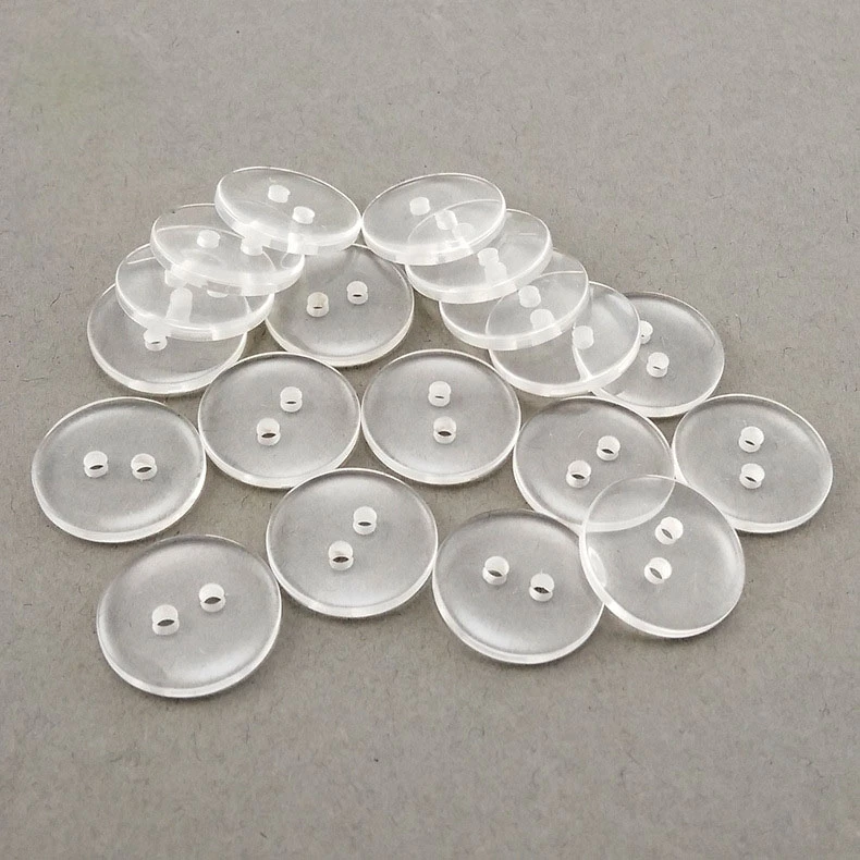 Wholesales free sample round  2 holes 4 holes transparent polyester resin sewing button