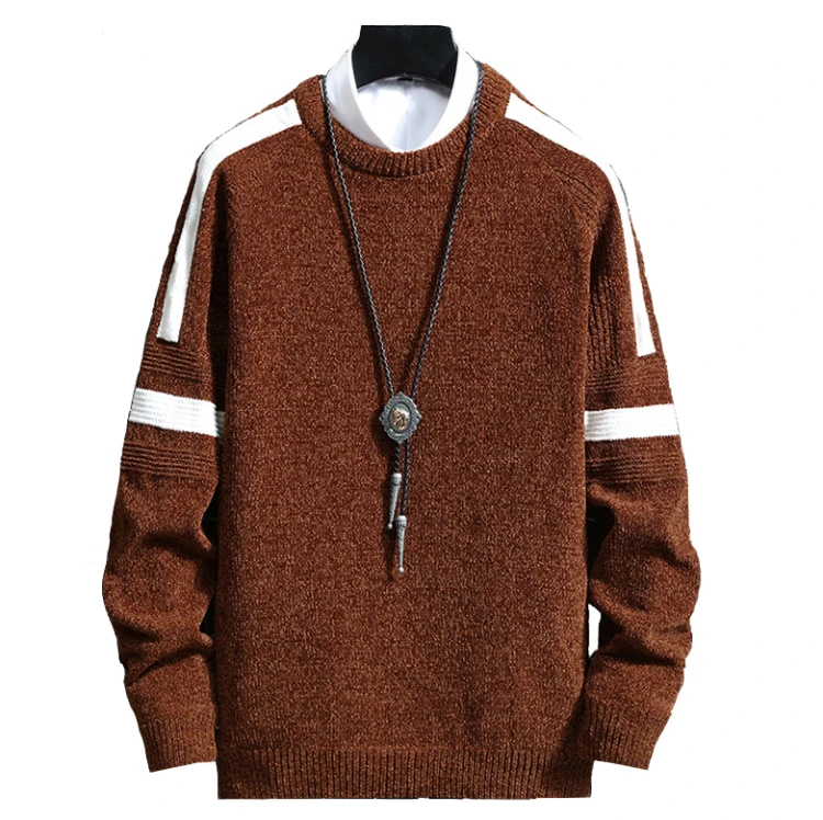 Winter Warm Soft Thick Fleece Sweater Mens Chenille Round Neck Pullover Sweater Casual Loose