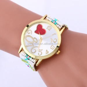 Women Bead Rope Bracelet Watches New Ladies Casual Dress Weave Love Big Number Watch Heart Style Headed Clock