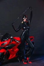 women  costume/  pu leather cosplay dress with headwear and gloves