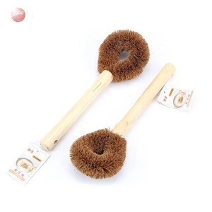 Wooden handle coconut pans dishes cleaning brush pot coconut cleaning brush