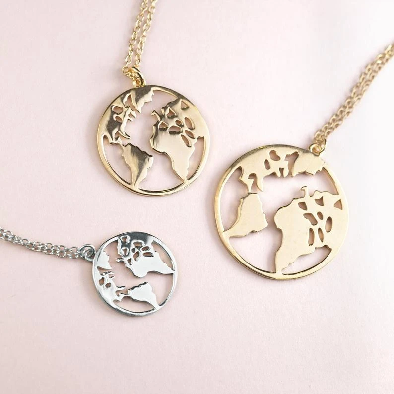 World Map Necklace Earth Necklace Travel jewelry Globe Necklace Sterling Silver