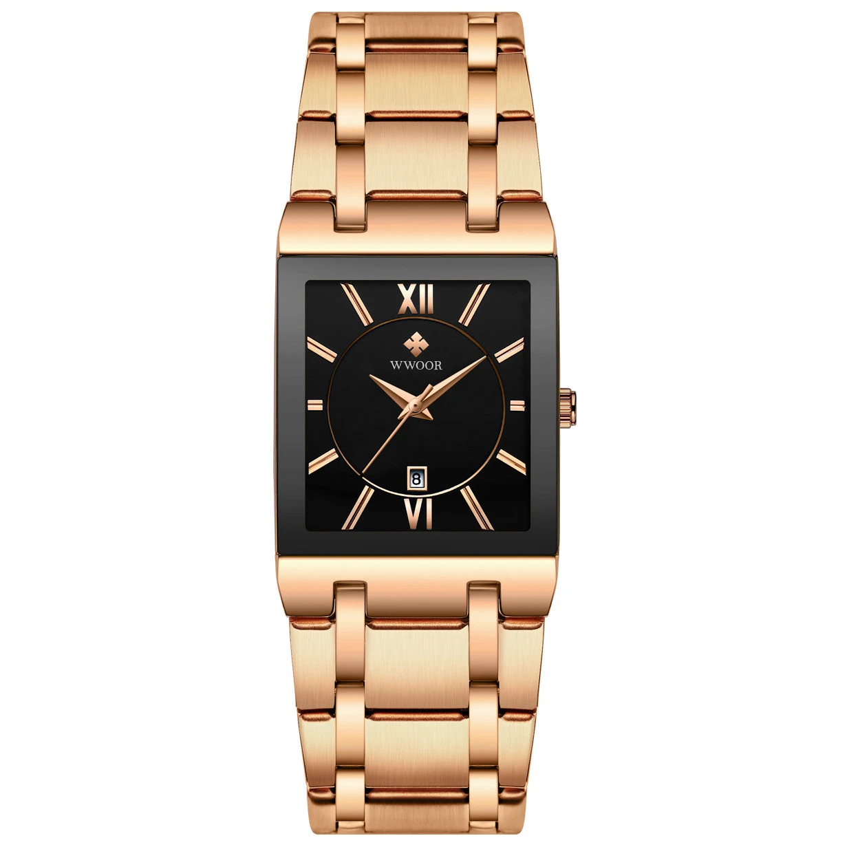 WWOOR New Bands Stainless Steel Waterproof Wrist Watches set Brand Luxury Gold Black Quartz  Minimalist Square Clock Date Watch