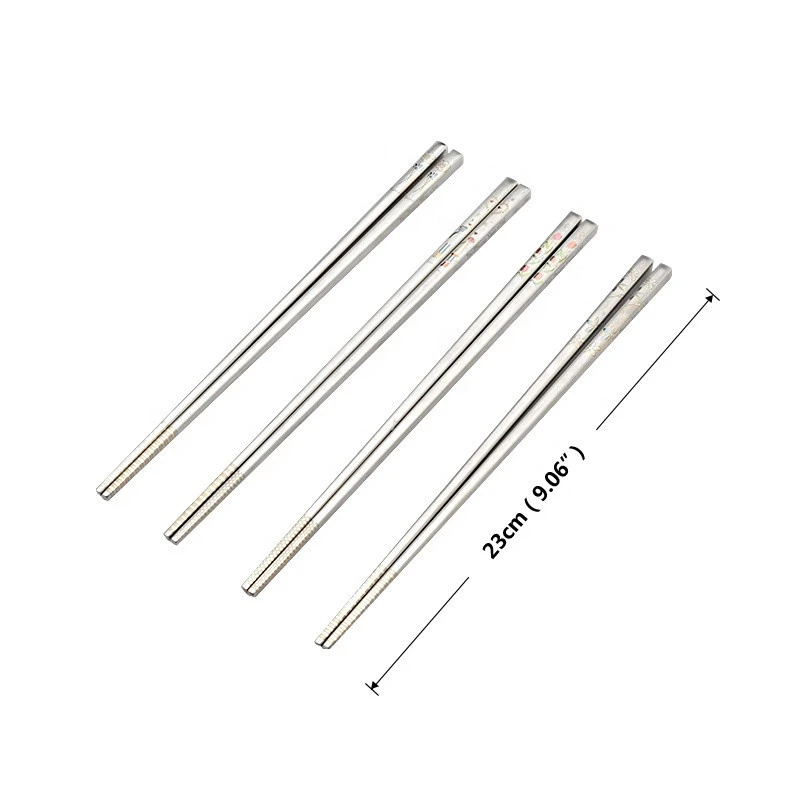YiJia flower pattern stainless steel reusable travel chopsticks