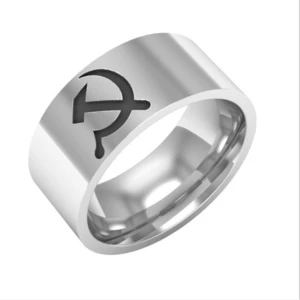 Yiwu Aceon Stainless Steel Chinese Element Hammer And Sickle Engraved Blank Ring