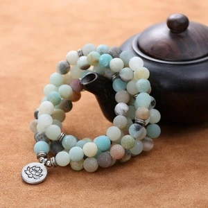 Yoga life style Natural Matte Amazonite Stones Necklace 8mm 108 Beaded Handmade bracelet Jewelry
