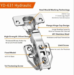 YOUDO Wholesale Stainless Steel Hinge Fixed Hydraulic Hidden Cabinet Hinge Soft Close Furniture Hinges