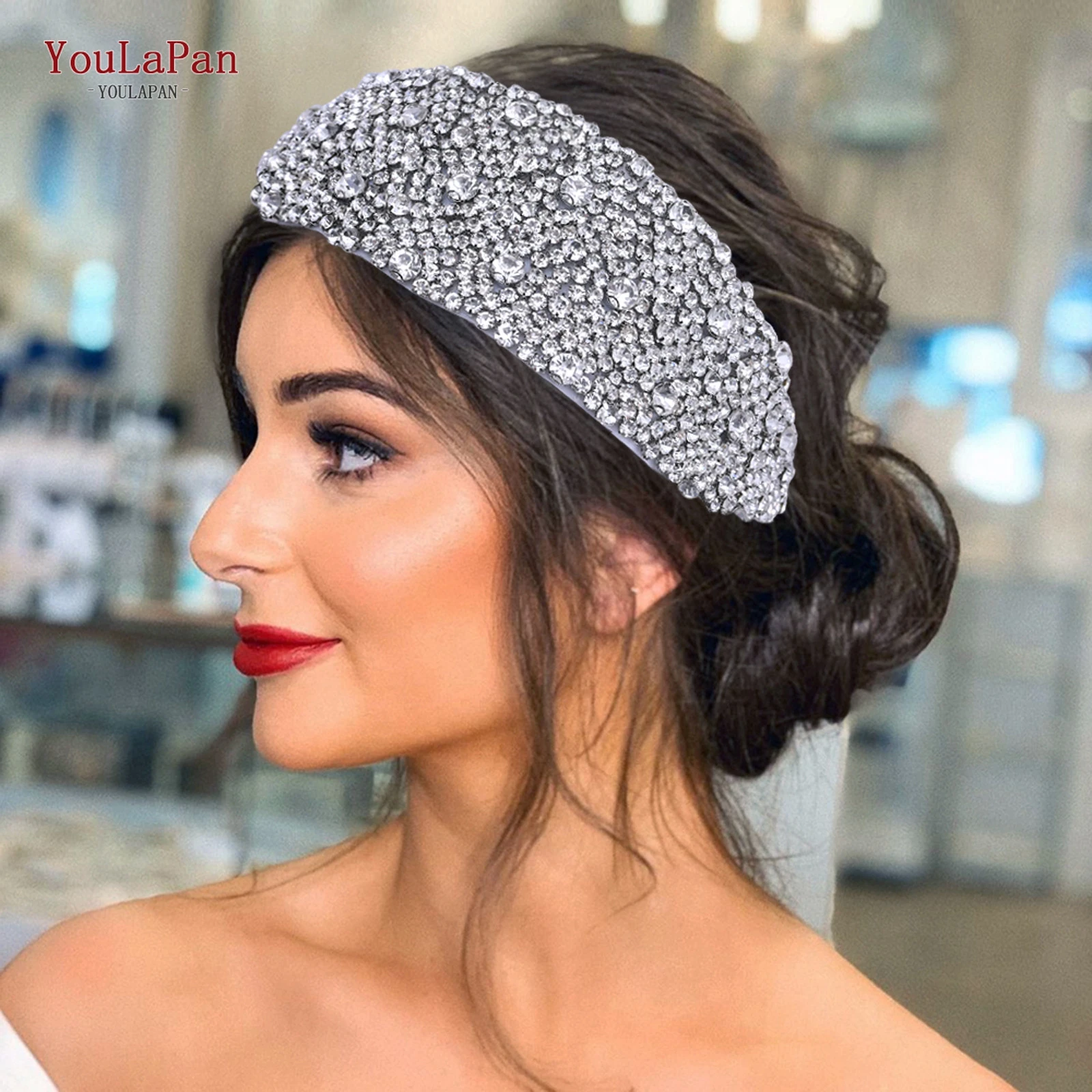 YouLaPan HP363 Fancy Rose Gold Color Round Bridal Rhinestone Headband Silver Hairband Bridal Handmade Hair Wedding Accessories