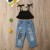 Import YS1760 Designer summer clothing denim set girls 2022 children kids wear two piece sets from China