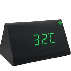 ZOGIFT rectangle simple voice control luminous wood led digital table clock