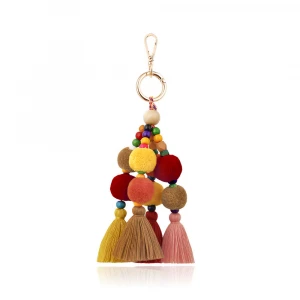 Zooying dual use Keychain key ring bohemian tassel color wool ball bag pendant ethnic style bead ornaments key chain