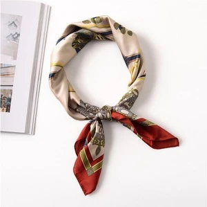 ZP soft poly/silky neckwear square chain print satin scarf wholesale