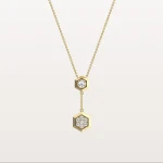 Lab Grown Diamond Double Hexagon Necklace in 14K Solid Gold/Platinum
