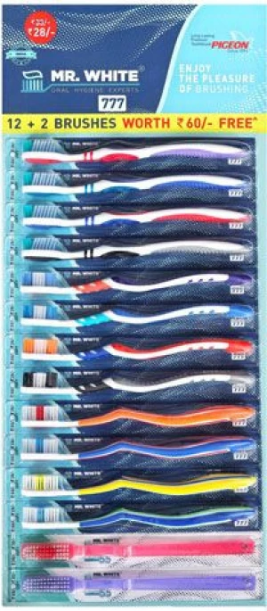 Mr.  White 777 Soft Toothbrush ( Pack of 12 + 2, Multicolor )
