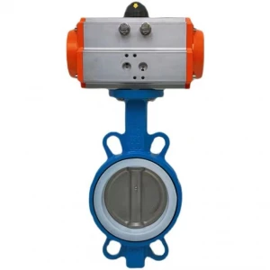 pneumatic ductile iron body & disc ss410 shaft ptfe seal wafer type butterfly valve