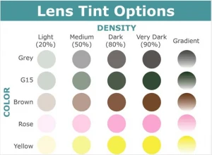 tinted sunglasses single vision 1.49/1.56/1.61/1.67 hc hmc REVO  optical lens wholesaler  eyeglasses