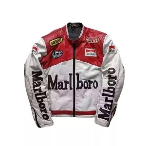 Marlboro Leather Jacket For Men Biker Red &White Jacket