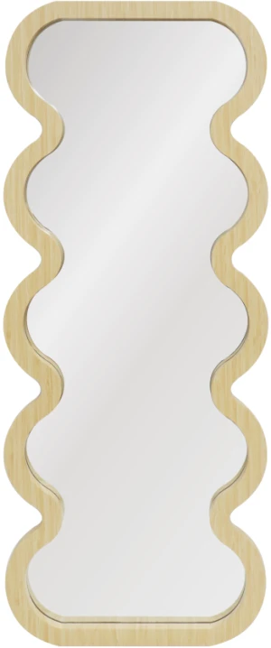 Wave shaped wooden colored plastic full-length mirror that can be hung as a dressing mirror149-218474