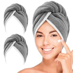 Microfiber Hair Towels Wrap for Women with Button, Fast Drying Hair Turbans for Wet Hair, Anti Frizz