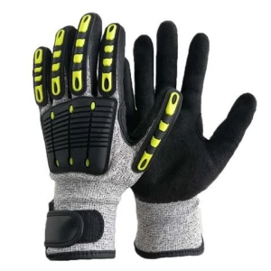 Best Anti Impact Anti Cut Level C 13G HPPE Liner Nitrile Sandy Coated TPR Anti Vibration Work Gloves