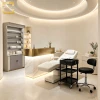 Modern Gold Stainless Steel Reception Desk With LED Light Marble Vein Reception Counter For Beauty Salon Spa
