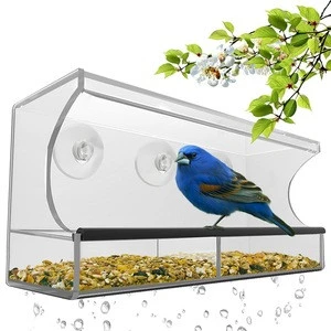 100% Acrylic Large Size Suit All Weather Drain Holes Window Bird Feeder with Removable Tray 3 Free Extra Suction Cups