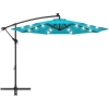 10ft Solar LED Light Offset Hanging Polyester Market Patio Outdoor Umbrella w/ 8 Ribs and Easy Tilt Adjustment